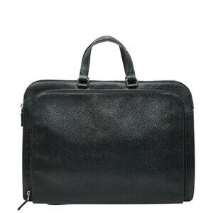 Prada Handbag Bag Logo Saffiano Business Plate Leather Triangle Black